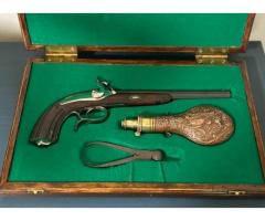 Antique French dueling pistol , black powder, .50 cal percussion with case