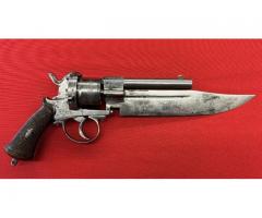 Engraved Belgian Pinfire Revolver With Wicked Integral ‘Bowie’ Knife Blade