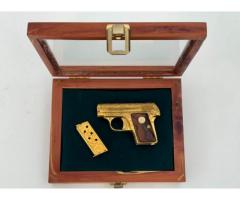 Colt Pre-WW2 24K Gold dressed w/ Beautiful Brown Wood& Gold Medalion 25acp