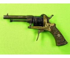 Antique 7 mm Pinfire Engraved Revolver Handgun