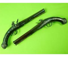 Antique Middle Eastern Islamic Arabic Set of 2 Flintlock Pistol Gun silver