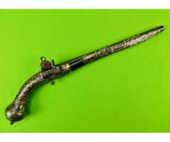 Antique Russian Caucasian Ottoman Silver Niello Gilt Flintlock Pistol Gun