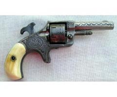 ANTIQUE 7 SHOT .22 R.F. NICKLE PLATED ANTIQUE ENGRAVED REVOLVER 1870s