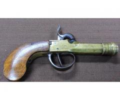 ANTIQUE PERCUSSION KETLAND LONDON BRASS CANNON BARREL PISTOL