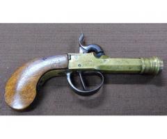 ANTIQUE PERCUSSION KETLAND LONDON BRASS CANNON BARREL PISTOL 1840